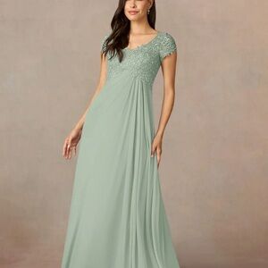 Azazie MacyDusty Sage A-Line V-Neck Sequin Lace Lace Dress
